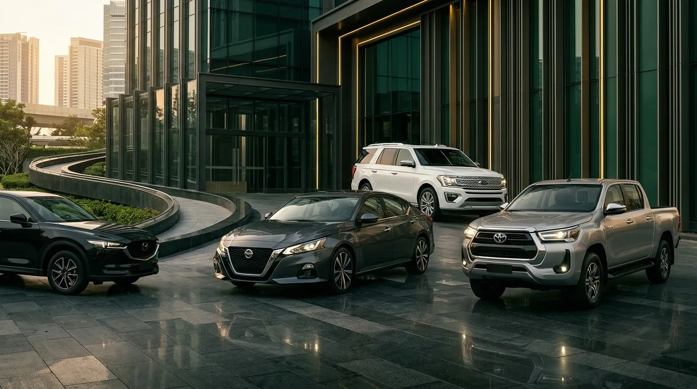 Distintos tipos de vehículos: pickup, sedán y hatchback